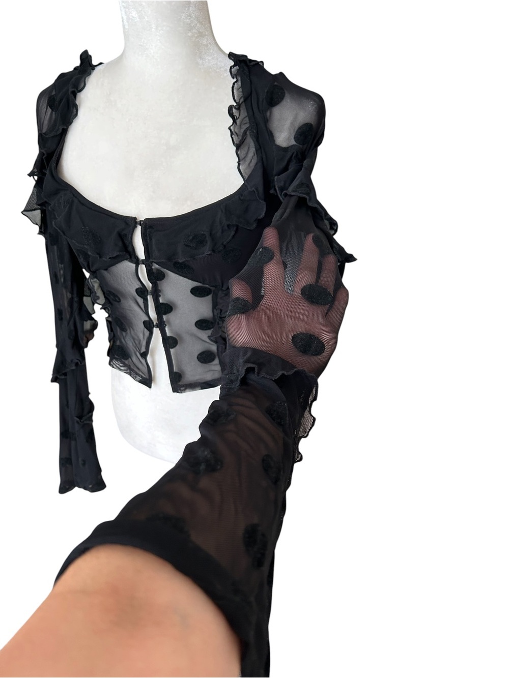 House of Harlow 1960 Eugenia black sheer top - Velvet polka dots - Small - Picture 4 of 9